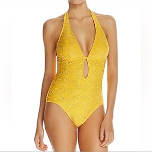 NWOT Kate Spade Embroidered Eyelet Halter Plunge One Piece Swimsuit